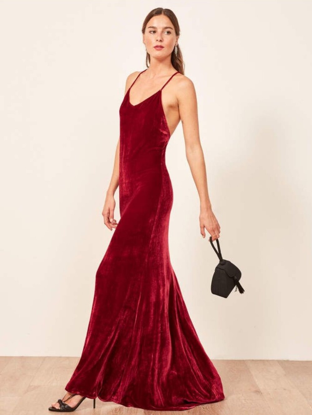 Reformation Rimini Red Velvet Holiday Party Wedding Guest Maxi Dress